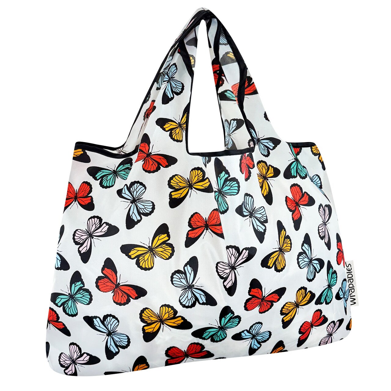 Wrapables Large Foldable Tote Nylon Reusable Grocery Bags, Rainbow Butterflies